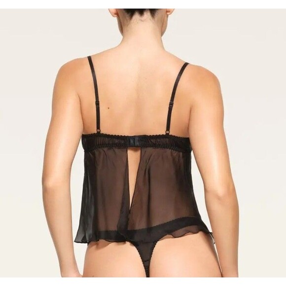 NWT Skims Romance Size M Babydoll Top Black Onyx 100% Silk Mesh Sheer - Picture 2 of 8